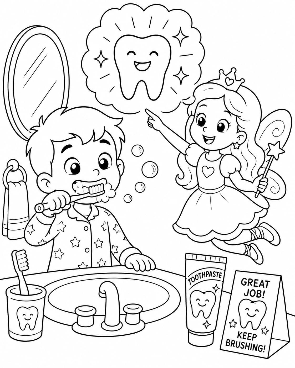 Zahnfee Motiv 9 als kostenloses Ausmalbild für Kinder